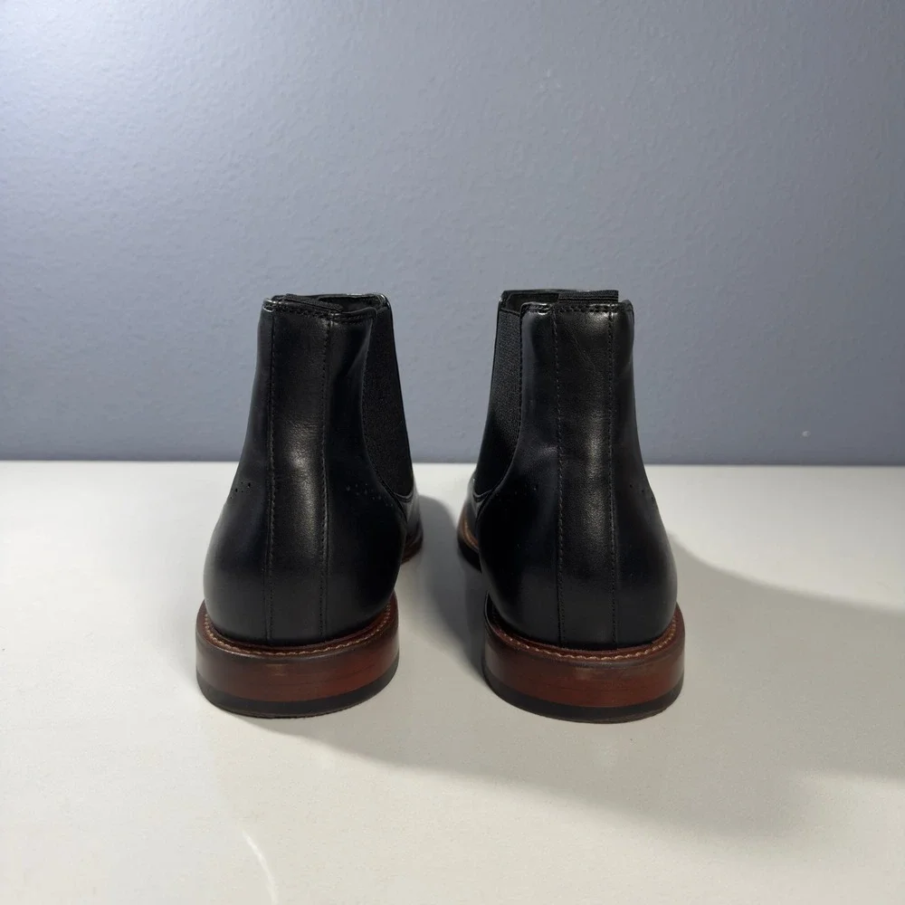 Stacy Adams Chelsea Boots Men New Black Cap Toe Stretch Leather‎ ankle Size 9